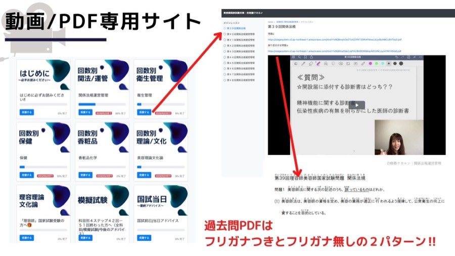 ウカルン公式ページに掲載されている美容師国家試験の動画・PDF教材の紹介
